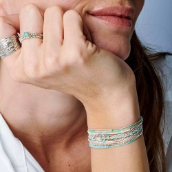 Bracelet cordons 3 tours Turquoise beige rose & Aile anneau en argent