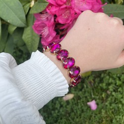 Bracelet manchette élastique - Cristaux Gouttes ROSES