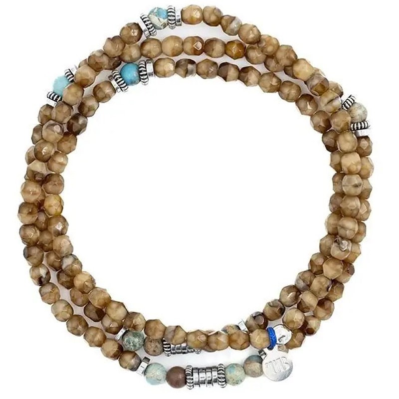 Bracelet Homme 3 tours GENTLEMAN Caramel - Perles de Bohème & Jaspes turquoise - TËTES BLONDES