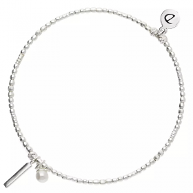 Bracelet élastique en Argent - Perles boules, barre & Perle nacrée - DORIANE Bijoux