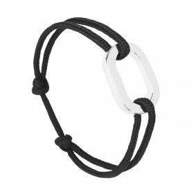 Bracelet ROUF Cordon noir & Maillon plat argent LE VENT A LA FRANCAISE