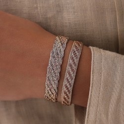 Bracelet ajustable LINES Peach Mahogany - Fils d'or tressés acajou