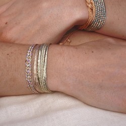 Bracelet fin ajustable NERRY Rose Gold Pistachio - Fils d'or tressés