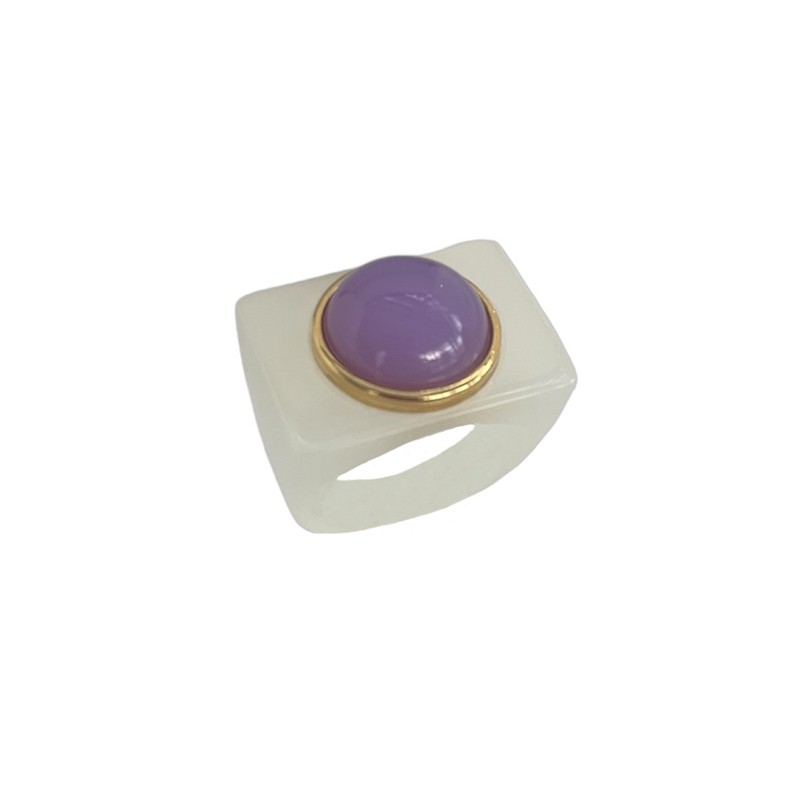 Bague large OPAL GOLD MULLED GRAPE résine blanche - Cabochon rond opale mauve LUCAS JACK