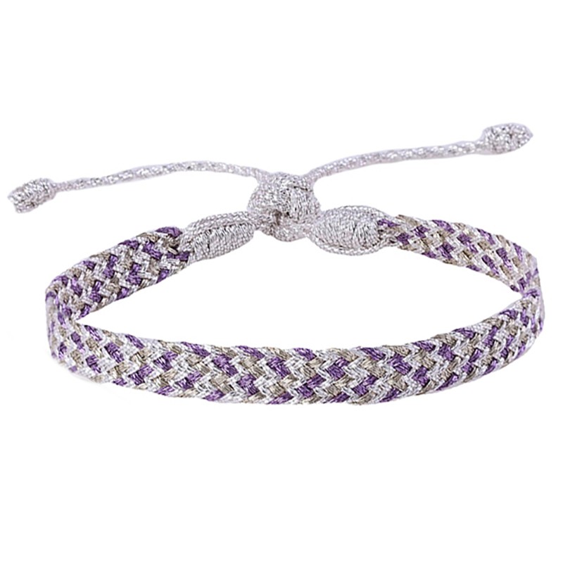 Bracelet fin ajustable ANIA Silver Ash Lavander - Fils d'argent tressés - Maaÿaz