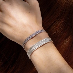 Bracelet fin ajustable ANIA Silver Ash Lavander - Fils d'argent tressés