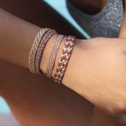 Bracelet ajustable DOUBLE U2 Peach Toffee Greige - Fils d'or tressés terracotta