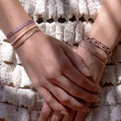 Bracelet DOUBLE U2 Rose Gold Grape Pink - Fils d'or tressés rose & marron