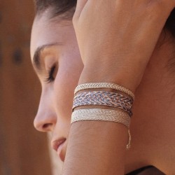 Bracelet fin ajustable NERRY Rose Gold Terracota Grey - Fils d'or tressés