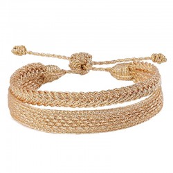 Bracelet fin ajustable DUO IZY & EYA Gold - Fils d'or tressés - Maaÿaz