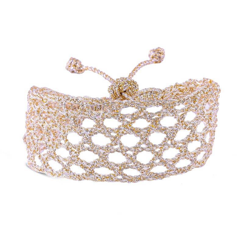 Bracelet manchette ajustable LAMAA Gold & Silver - Fils d'or tressés MAAYAZ