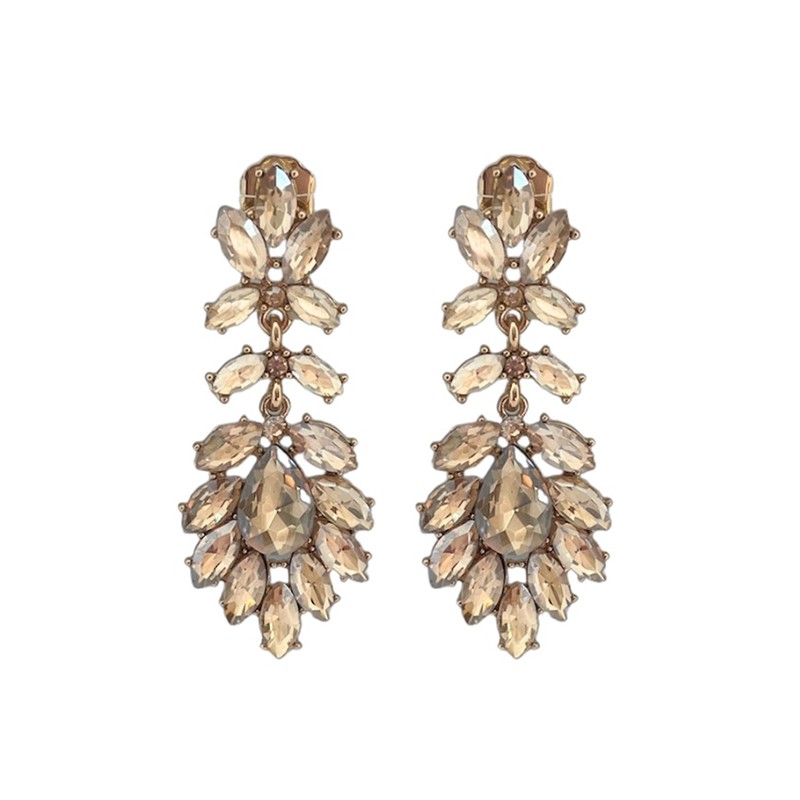 Boucles d'oreilles pendantes FLEURS - Cristaux champagne - JORGINA