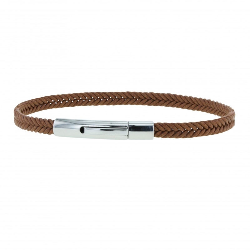 Bracelet fin Mixte métal & coton ciré tressé marron clair Loop and Co