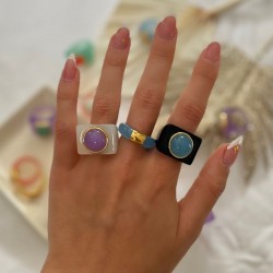 Bague OPAL GOLD MULLED GRAPE résine blanche - Cabochon rond opale mauve TAILLE 58