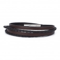 Bracelet jonc multi tours Mixte - Métal & cuir marron TAILLE L