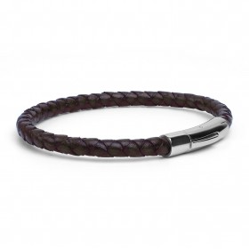 Bracelet jonc Mixte - Cuir tressé serpent rond marron & Clic métal LOOP AND CO