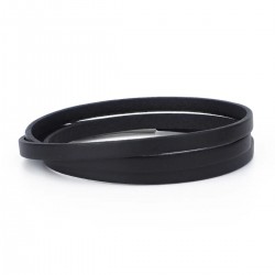 Bracelet multi-tours mixte - Métal & cuir plat noir TAILLE L