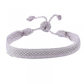 Bracelet fin ajustable IZY Silver- Fils d'or tressés argent MAAYAZ