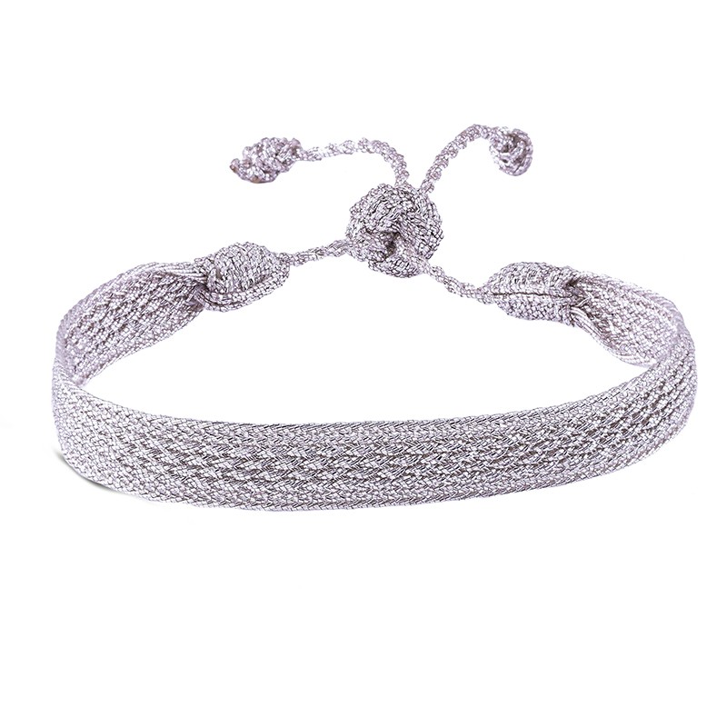 Bracelet fin ajustable IZY Silver- Fils d'or tressés argent MAAYAZ