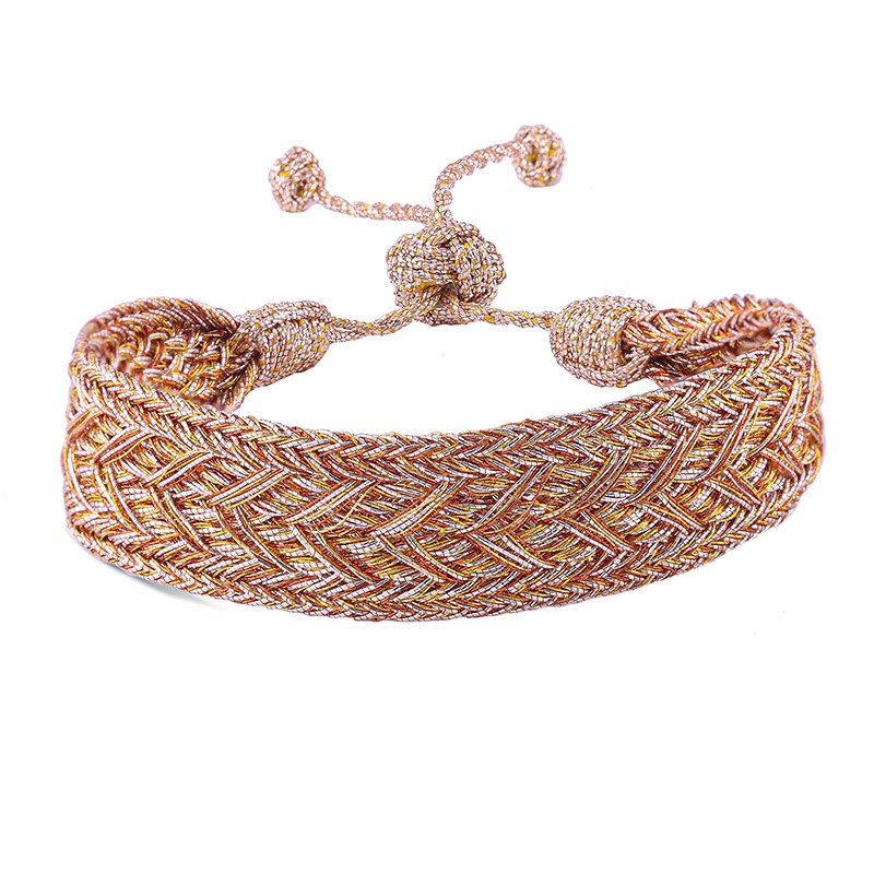 Bracelet fin ajustable INTERMIX Rose Gold Amber Toffe - Fils d'or tressés MAAYAZ