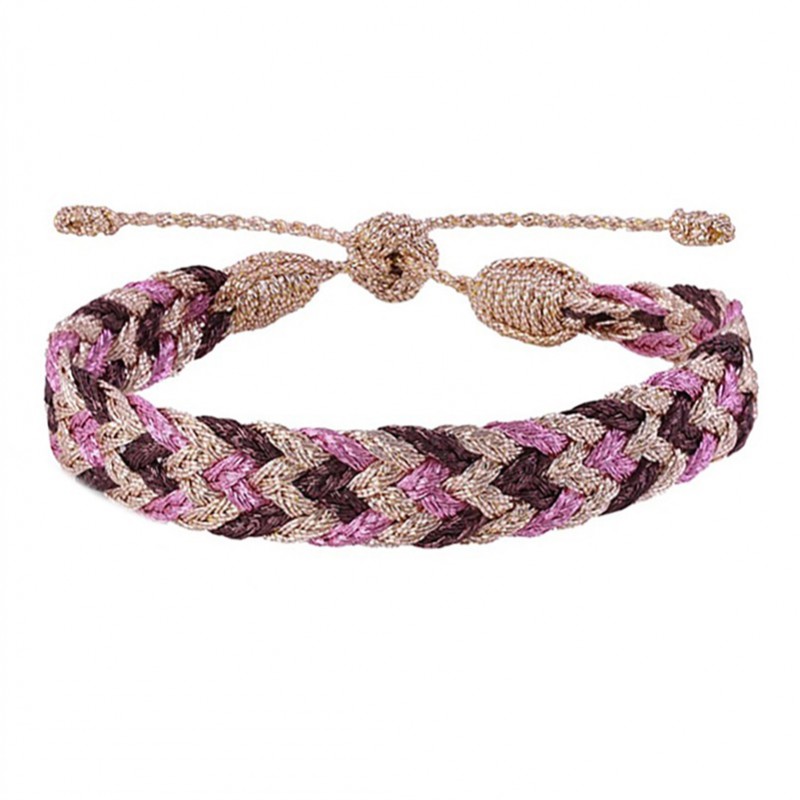 Bracelet ajustable DOUBLE U2 Rose Gold Grape Pink - Fils d'or tressés MAAYAZ