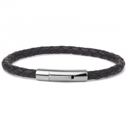 Bracelet jonc homme Cuir marron mat - Tressé serpent rond TAILLE M