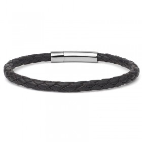 Bracelet jonc homme Cuir marron mat - Tressé serpent rond LOOP AND CO