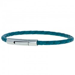 Bracelet jonc homme Cuir turquoise 4 mm - Tressé serpent rond - Loop And Co