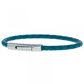 Bracelet jonc homme Cuir turquoise 4 mm - Tressé serpent rond - Loop And Co