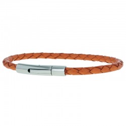 Bracelet jonc homme Cuir orange 4 mm - Tressé serpent rond - Loop And Co