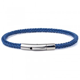 Bracelet jonc Homme - Coton ciré tressé carré bleu - Loop And Co