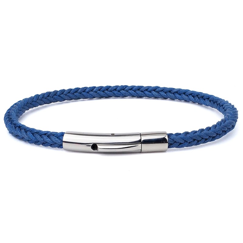 Bracelet jonc Homme - Coton ciré tressé carré bleu - Loop And Co