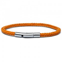 Bracelet jonc Homme - Coton ciré tressé carré orange - Loop And Co