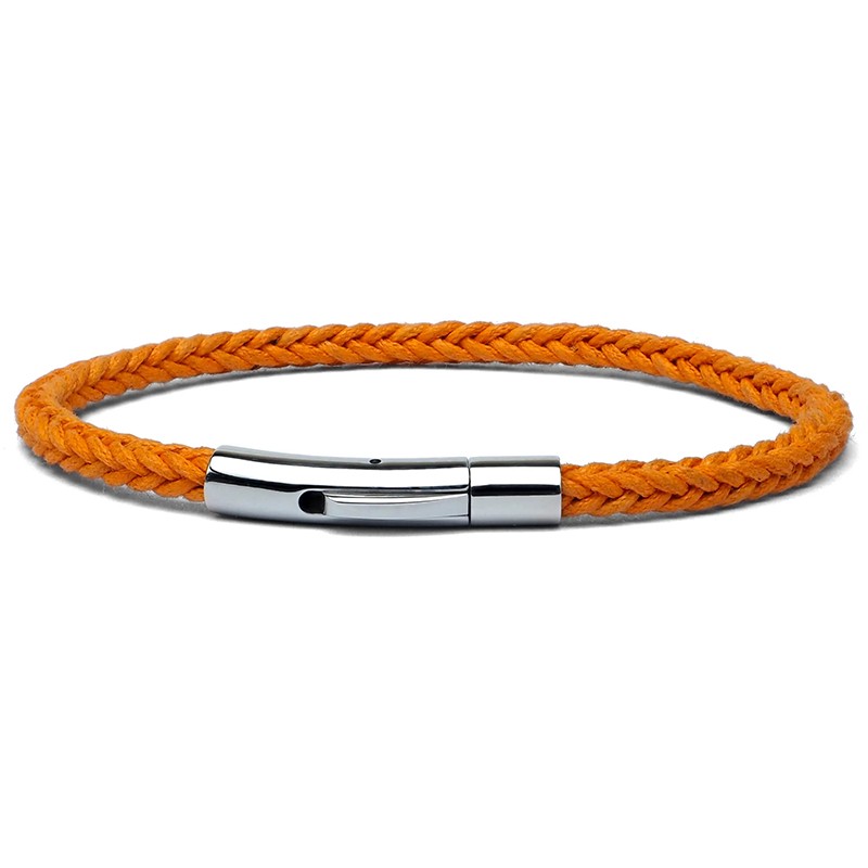 Bracelet jonc Homme - Coton ciré tressé carré orange - Loop And Co