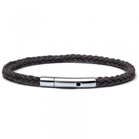 Bracelet jonc Homme - Coton ciré tressé carré marron - Loop And Co