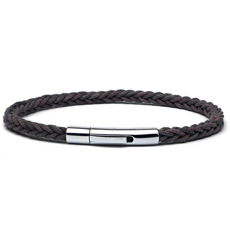 Bracelet jonc Homme - Coton ciré tressé carré marron - Loop And Co