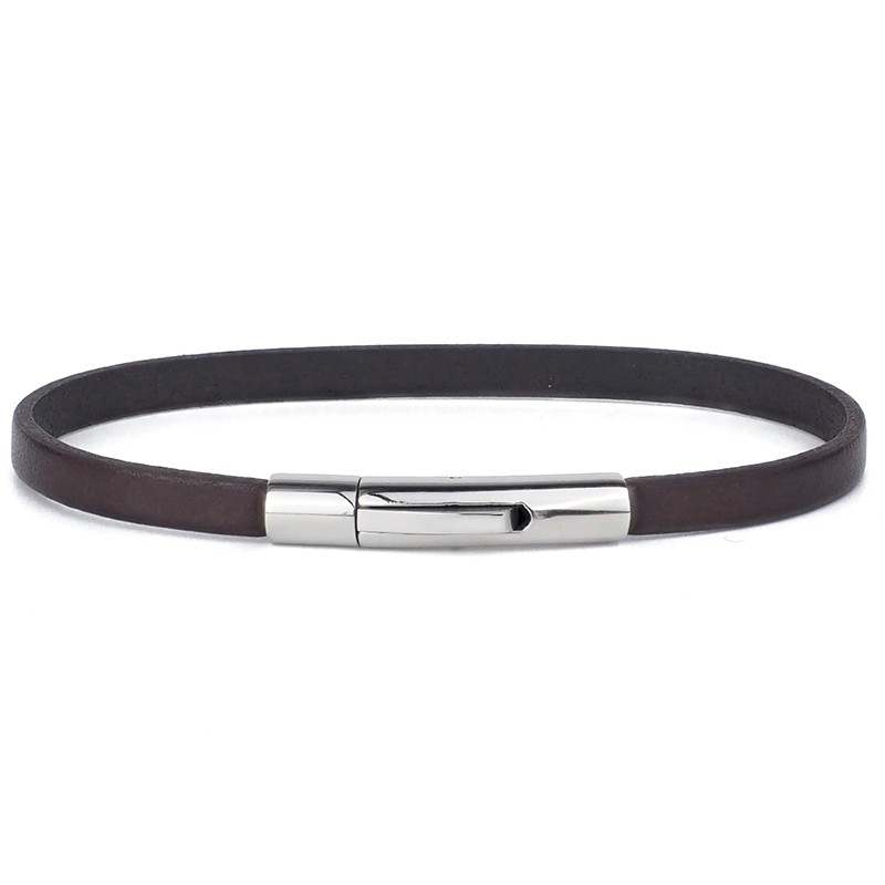 Bracelet jonc Homme - Coton ciré tressé plat marron - Loop And Co