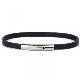 Bracelet jonc Homme en Cuir véritable plat - NOIR - Loop And Co