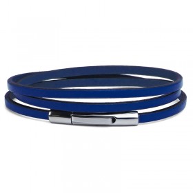 Bracelet jonc multi-tours Mixte - Métal & cuir bleu LOOP AND CO