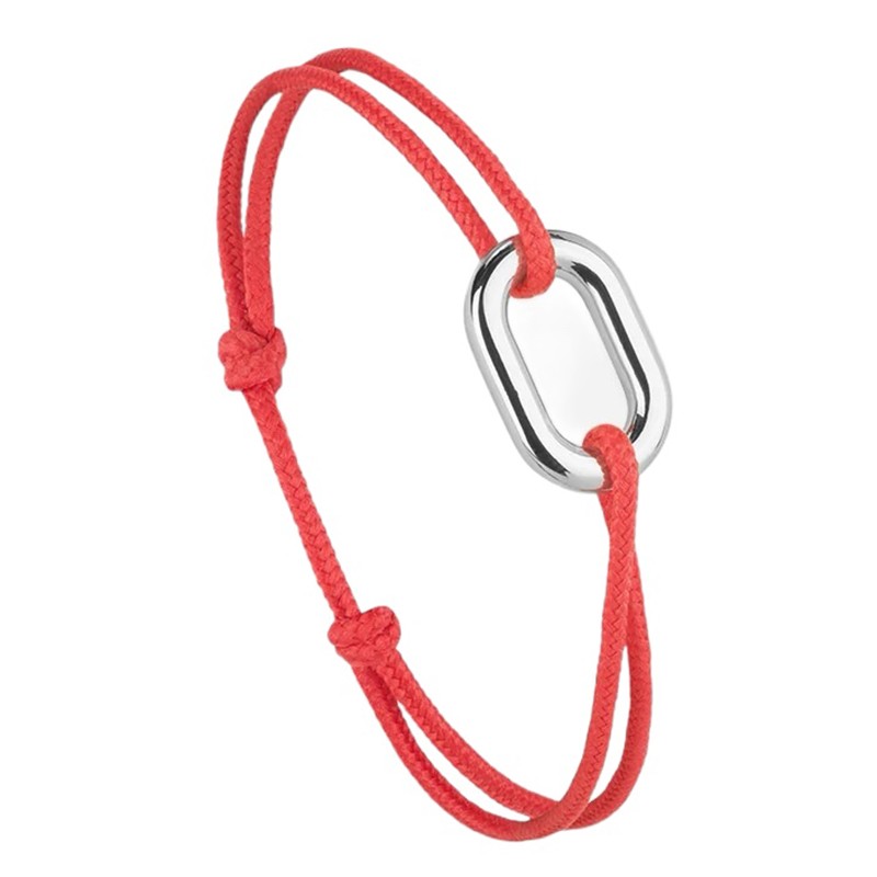 Bracelet cordon rouge BOSSOIR & petit Maillon ovale argent - Le Bent à la Française