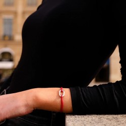 Bracelet cordon rouge BOSSOIR & petit Maillon ovale argent