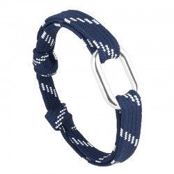 Bracelet GALION Cordon large rayé bleu marine blanc & Maillon ovale argent - Le vent à la Française