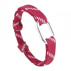 Bracelet VOILE Cordon large rayé rouge blanc & Maillon ovale argent - Le vent à la Française