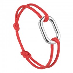 Bracelet SAFRAN Cordon rouge & Maillon ovale argent - Le Vent à la Française