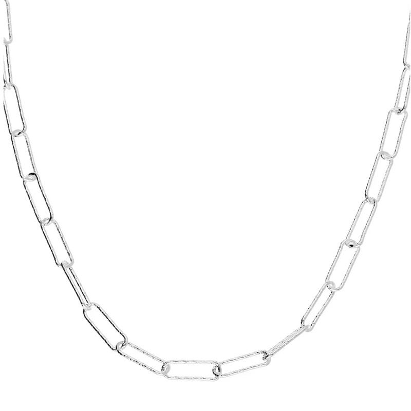 Collier court fin PORTICCIO en argent & Chaîne maille rectangle ciselé - DORIANE BIJOUX