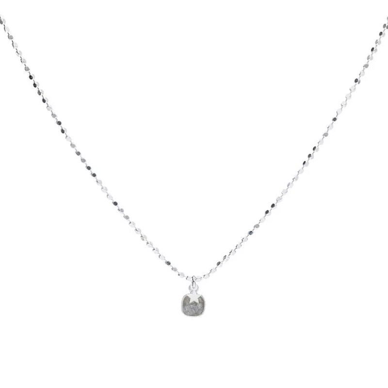 Collier court fin HOUSTON en argent - Chaîne rock, étoile & Carré Labradorite  - DORIANE Bijoux