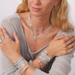 Collier court fin HOUSTON en argent - Chaîne rock, étoile & Carré Labradorite