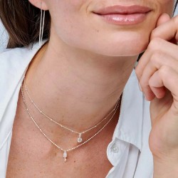 Collier court fin KEY en argent - Chaîne petits cubes & Clé zircon blanc