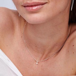 Collier court chaîne petite maille boules en argent - Perle nacrée