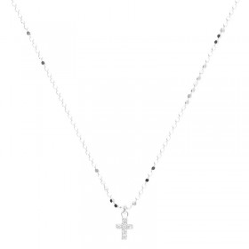 Collier court fin en argent - Chaîne petits cubes & Croix zirconiums DORIANE